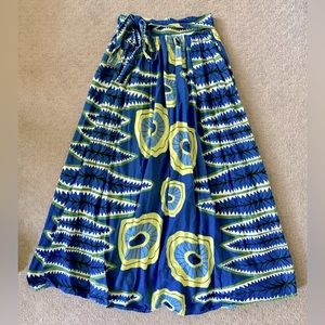 TOUCH ME blue geometric tribal cotton maxi skirt, Small.